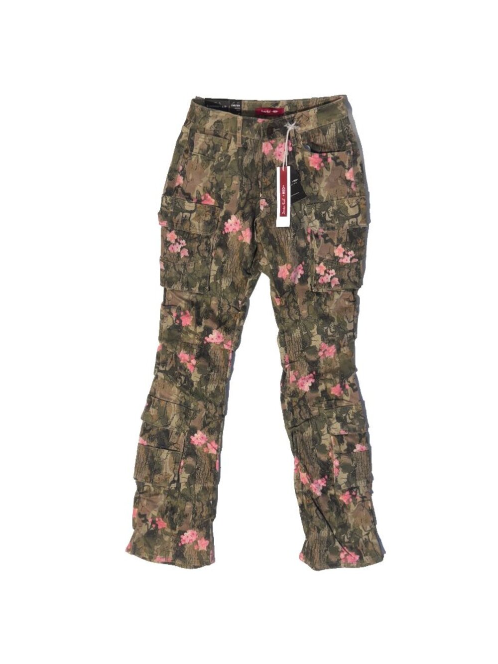 Smoke Rise Red Pink Camo Cargo Pants Chelsea Mid Rise Boot Jeans Curvy Fit Small